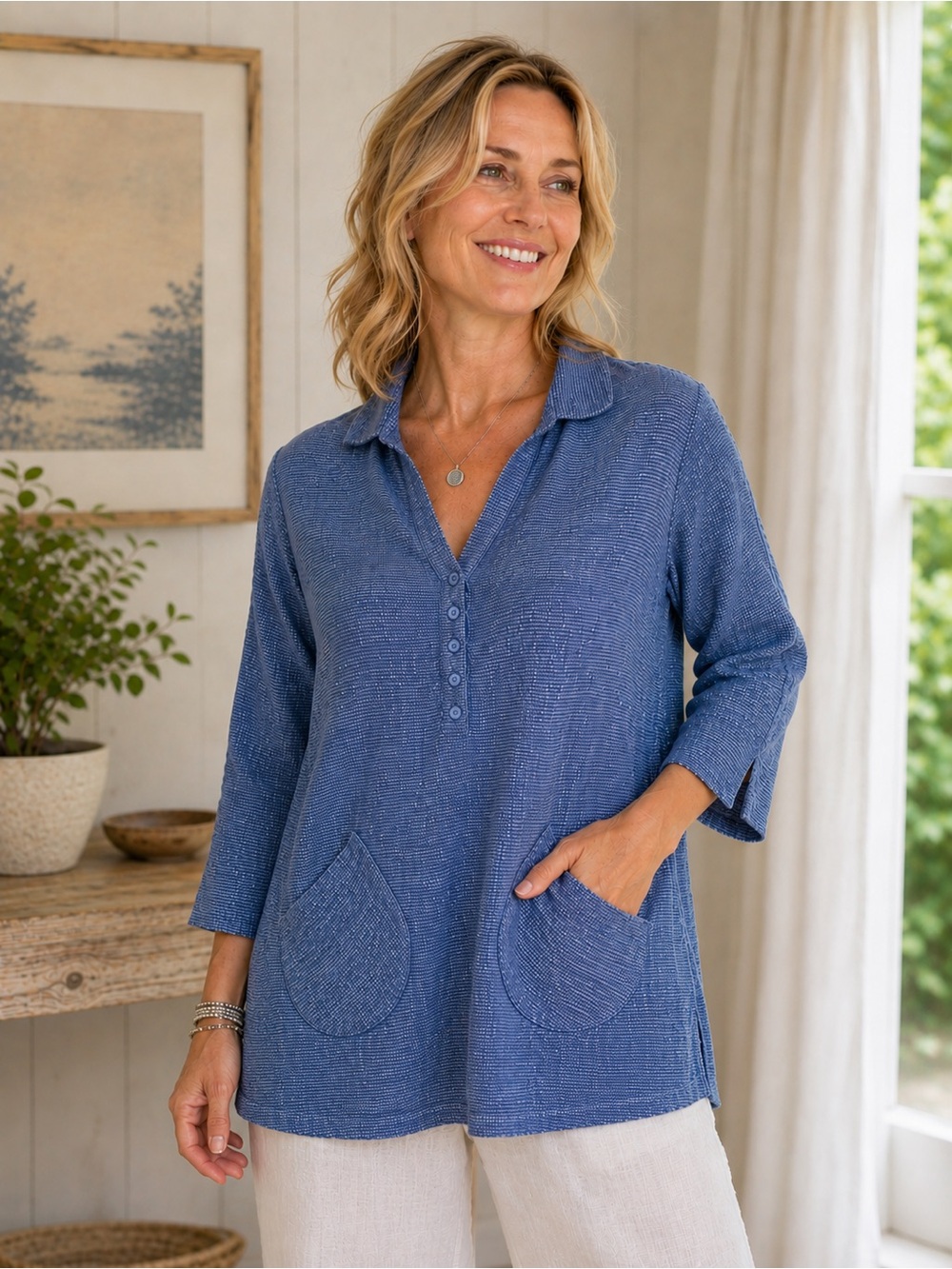 Seasalt Cornwall Mooring Port Top Size 8 Cotton Linen Coastal Tunic Blouse